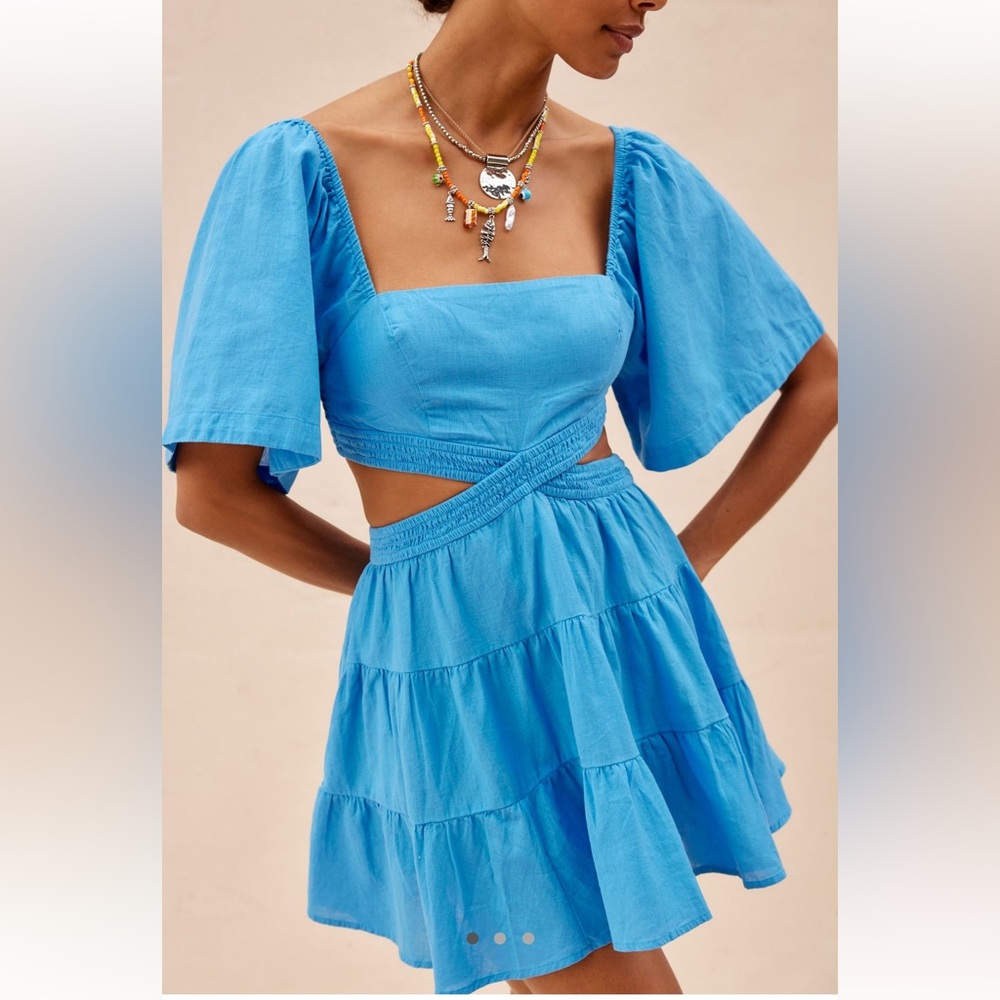 Free People Cross of Sunlight Blue Cutout Mini Dress – Medium – Vacation/Beach